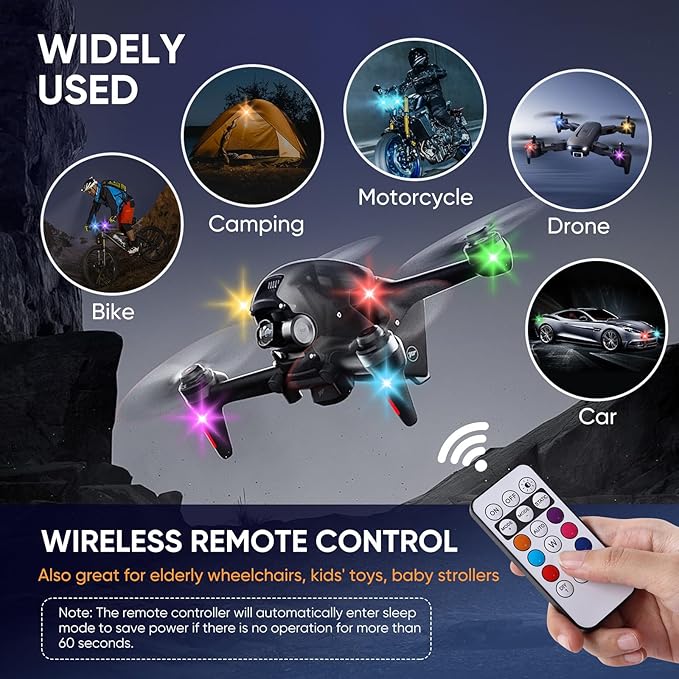 Upgraded 4LEDs 6PCS Wireless LED Strobe Lights with Remote Control, 8 Colors Type-C Rechargeable Led Lights Anti Collision Warning Light for Car Motorcycle Bike Drone Aircraft