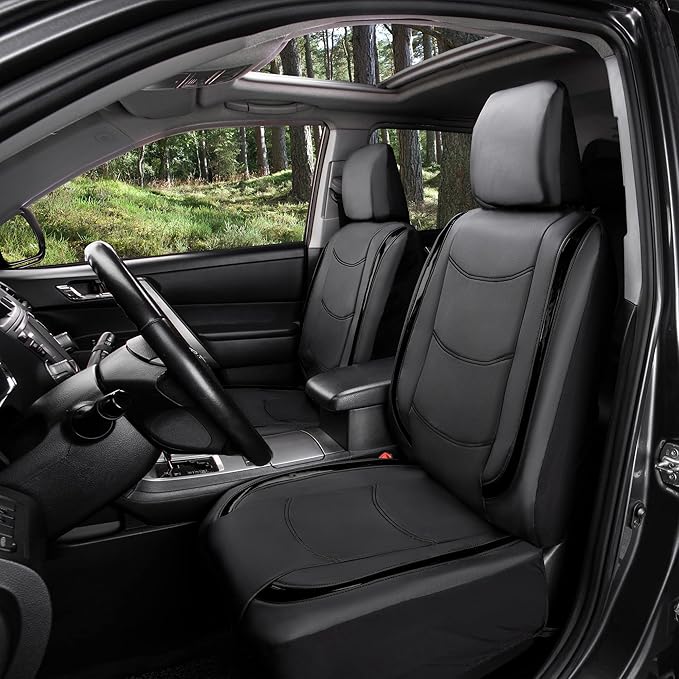 FH Group Full Set Faux Leather Car Seat Covers - Universal Fit, Low Back Front Seat Covers, Airbag Compatible, Split Bench Rear Seat Cover for SUV, Sedan Black