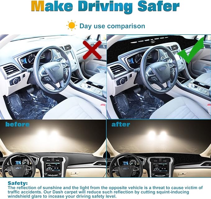 x xotic tech Center Console Dashboard Mat Pre-Cut Non-Slip Sunshield Sun Glare Protector Dash Carpet Pad Black Cover Compatible with Ford Fusion 2013 2014 2015 2016 2017 2018 2019 2020