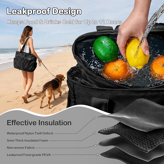 Odoland Soft Cooler Bag - Leakproof & Insulated, 2-in-1 Collapsible Design, Dry/Wet Separation, Large Soft Sided Cooler with Multi-Pocket Design for Beach, Picnic, Camping, Day Trip, Family Size