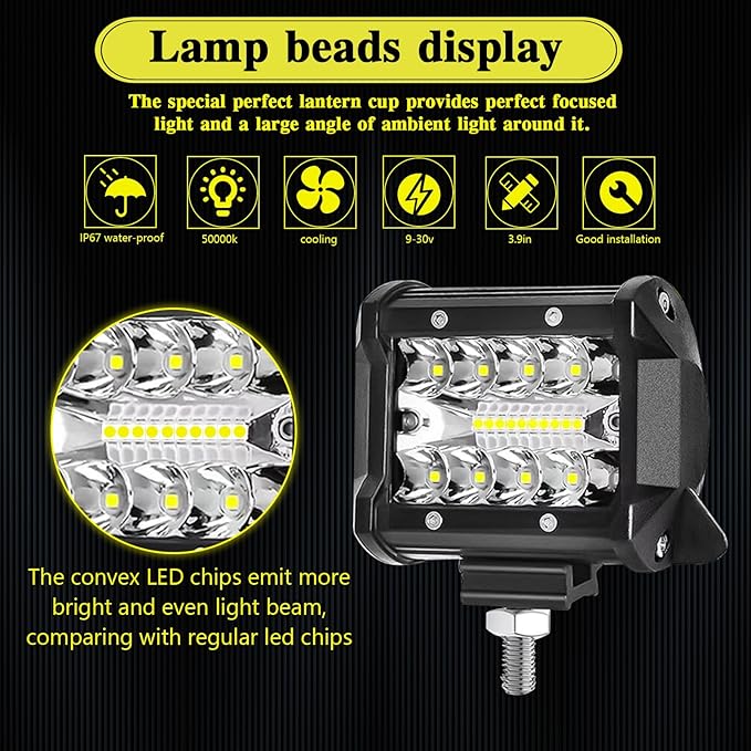 WINBANG 4 Inch LED pod Lights, 4INCH 60W Square Work Light Pods 12V 24V Lights Bar LED Fog/Driving/Off Road Light for Trucks Car ATV UTV SUV Golf Cart Tractor Pickup