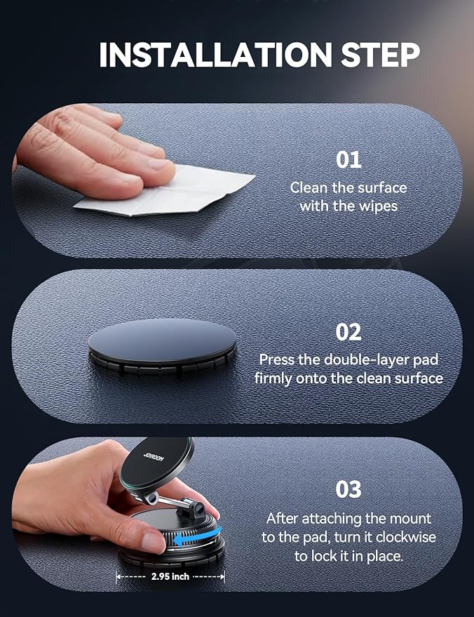 JOYROOM Only for iPhone 15W Magsafe Car Charger with Vacuum & Gel Strong Suction, 360° Vacuum Magnetic Car Phone Holder Charger, Car Mount for iPhone 17 Pro Max Air 16 15 14 13 12, Blue