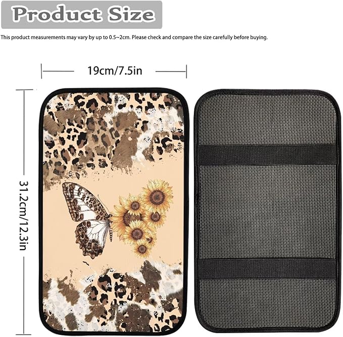 Suobstales Butterfly Sunflower Leopard Cow Print Car Armrest Pad Soft Center Console Arm Rest Protector Cover Universal Car Interior Accessories Decoration