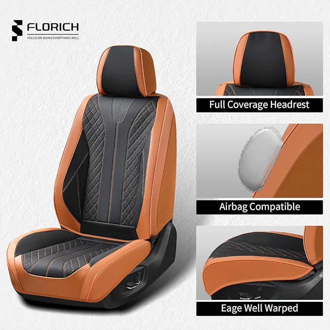 FLORICH Leather Seat Covers for Cars Front Car Seat Cover Premium Automotive Seat Covers Waterproof Car Seat Cushion Protector Universal Fit for Most Cars SUV Trucks, Brown&Black