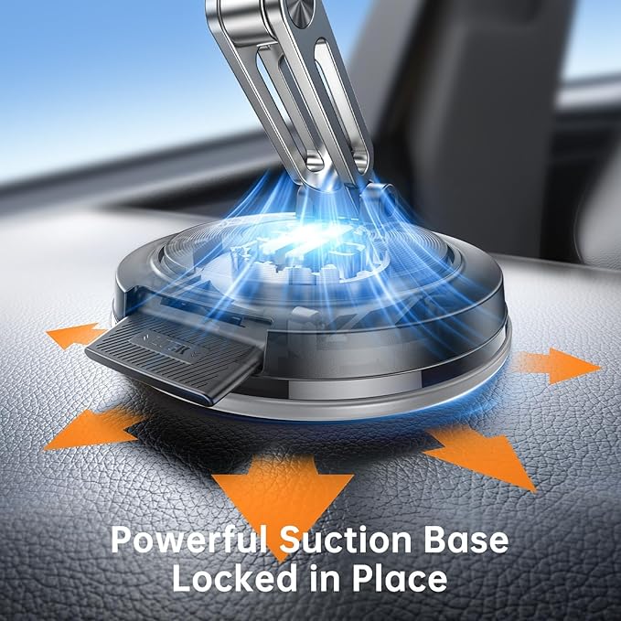 SYNCWIRE for MagSafe Car Mount [3-Axis Adjustable], Vacuum Magnetic Phone Holder with Replaceable Suction Cup Dashboard/Windshield, 360° Rotation & Foldable, for iPhone 17-12 Pro Max Plus