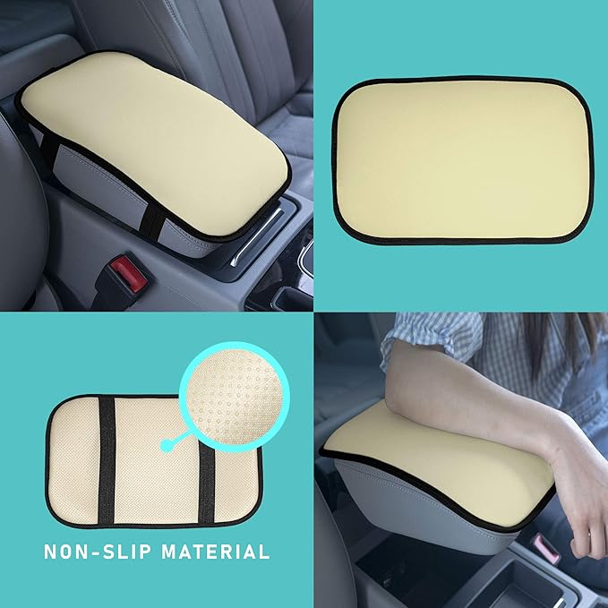 FH Group Neosupreme Beige Flat Pattern Center Console Pad – Water-Resistant Armrest Cover Protector for Cars, SUVs & Trucks