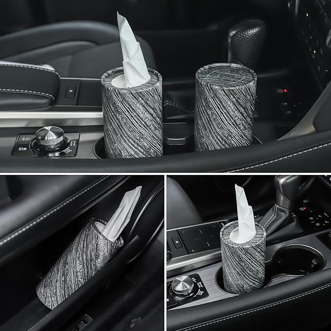 SINGARO Car Tissue Holder, 4 Pack Car Cup Holder Facial Tissues with Travel Tissue Bag, Quick and Convenient Flower Combination Car Tissue Box(4 Canisters/200 Tissues) Gray