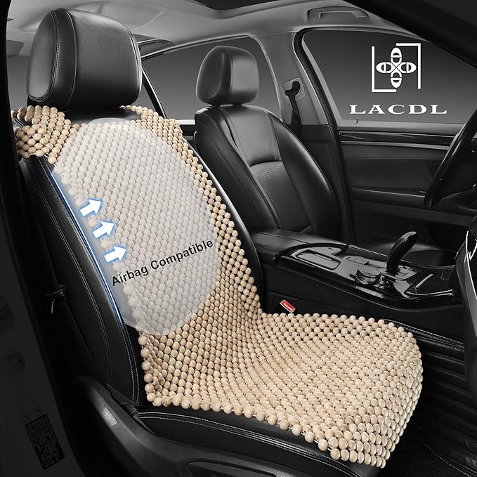 LACDL Beaded Car Seat Covers for Cars, Cooling Bead Seat Cover for Trucks & SUVs - Auto Ventilated Seat Cooler Pad, Natural Wood Breathable Beads - Sweat Protector for Summer, Burlywood