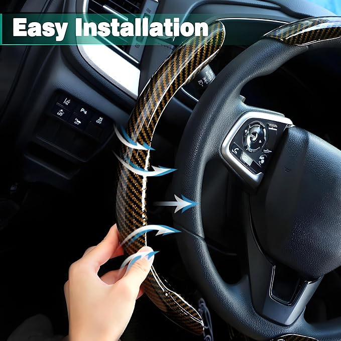 3 Pcs Carbon Fiber Car Steering Wheel Cover, Anti-Skid & Scratch-Proof,Segmented, Butterfly Thin Steering Wheel Cover Men/Women Universal Fit 14.5"-16" Wheel Covers for Cars/Truck/SUV