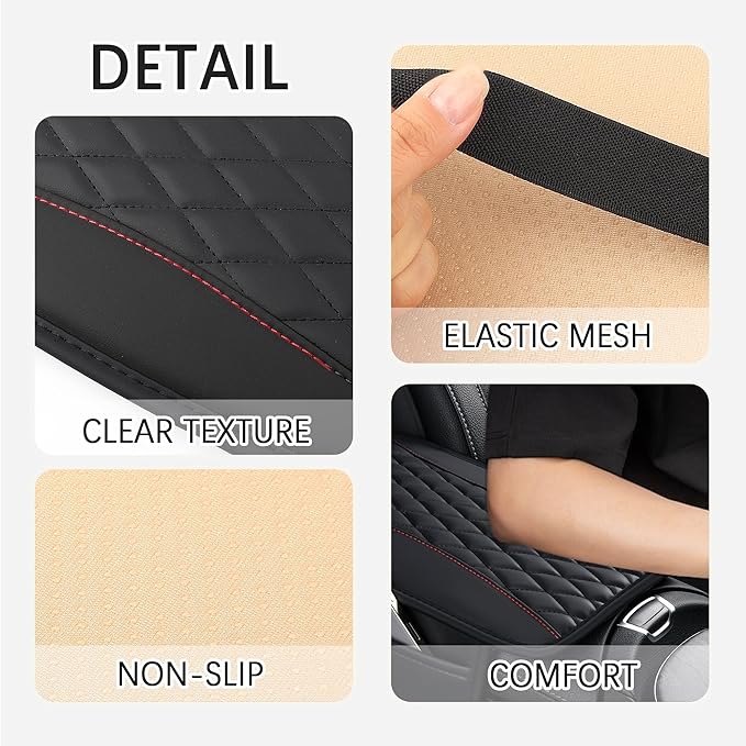 IHOTDER Patchwork Leather Center Console Covers for Cars,Upgraded Arm Rest Cover for Car with Side Storage Pocket for Car Seat Organizer,Middle Console Cover Stylish Car Decoration (Black)