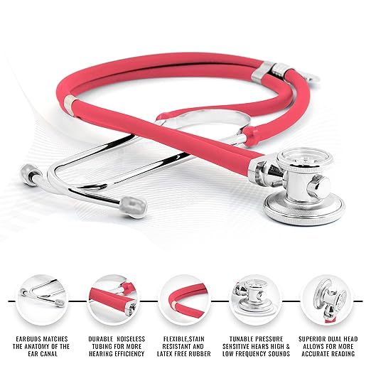 ASA Techmed Nurse Starter Kit - Stethoscope, Blood Pressure Monitor, Tuning Forks, and More - 18 Pieces Total (Pink)