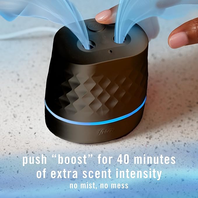 Febreze Plug Scent Booster Starter Kit, Black, Oil Diffuser, Air Freshener Plug in, Continuous Scent Device + 2 Hawaiian Aloha Refill