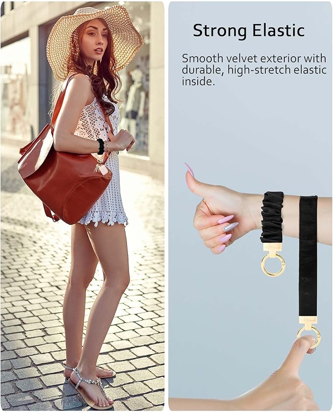 WEESMILE Keychain Wristlet, Stretchy Key Chain for Car Keys with D ring, Cute Scrunchie Wrist Bracelet for Women Men