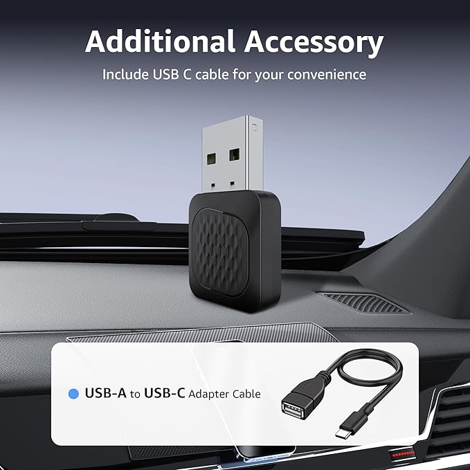 Wireless CarPlay Adapter, Smallest Mini Edition, Converts Wired to Wireless CarPlay, Plug & Play Adapter, Compact Design for Apple iPhone iOS 10+ with USB/USB-C Port