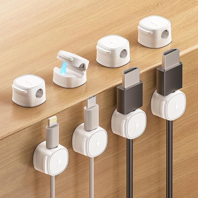 Magnetic Cable Clips [1s Lock] Adhesive Cord Holder Organizer for Nightstand, 8Pack Desk Cable Management Clips, Phone Charger Wire Cord Organizer Keeper for Nightstand Wall Car Office