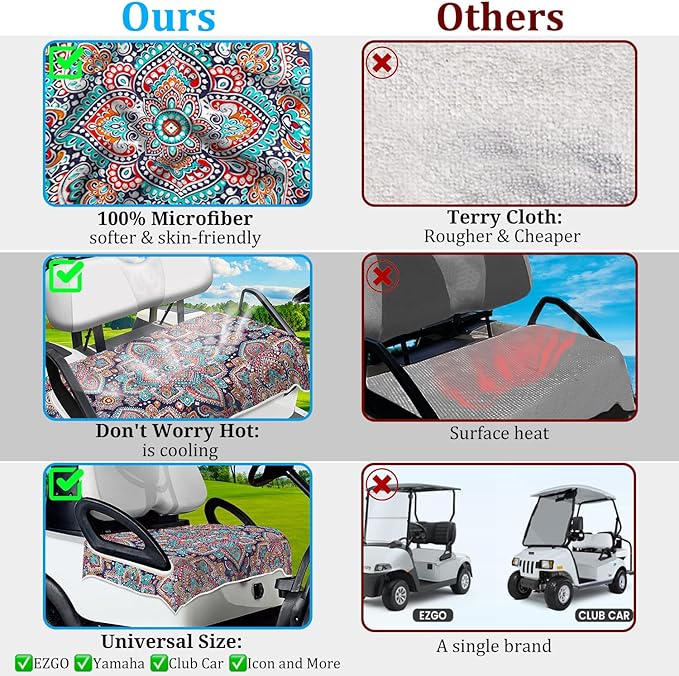 ENYORSE Golf Cart Seat Covers - Ethnic Style Golf Cart Towel Blanket for 2/4 Seater, Soft & Breathable Microfiber, Keeps Seats Cool & Comfortable, 51”x31”, Fits EZGO/Yamaha/Club Car
