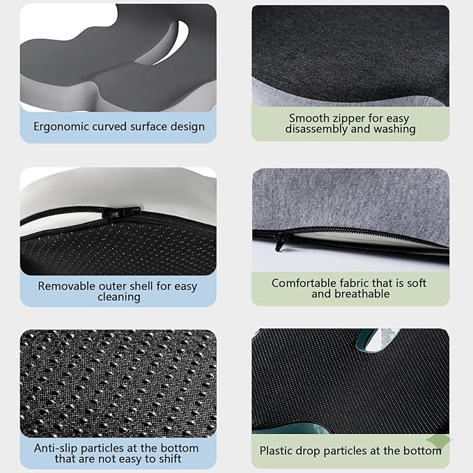 Seat Cushion Memory Foam with Ergonomic L-Shaped Extra Wide Support for Lower Back Relief, Comfort Cushion for Office Chair, Car Seat & Gaming Seat, Helps Sciatica Pain, Posture Improvement (Gray)