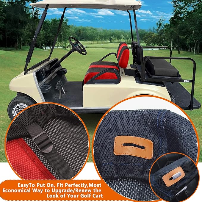 Golf Cart seat Covers for Club Car DS, Golf cart Washable Seat Cover Front with Back, Breathable Air Polyester Mesh Cloth, Cool in Summer and Warm in Winter