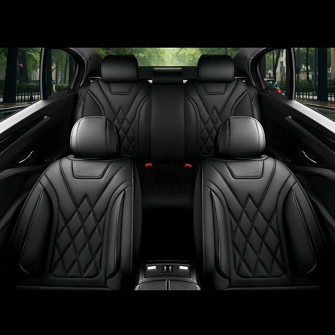 Santa Fe Seat Covers Custom Fit for Hyundai Santa Fe 2007-2026 (Only 5-Seat Version) - Full Set Premium Leather, Waterproof, All-Weather, Airbag Compatible, Car Seat Protectors (Black)