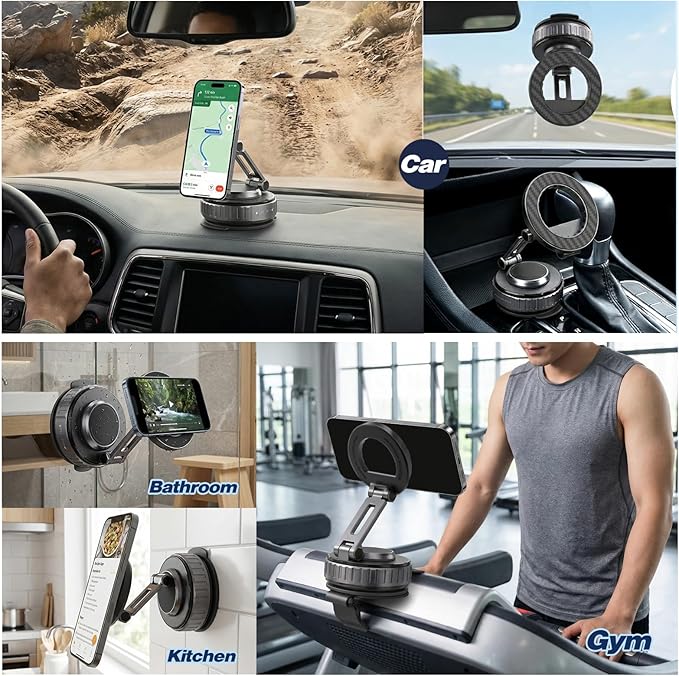 JOUJBAIL 2026 Upgraded Car Phone Holder for Magsafe [108LBS Ultra Suction] 360° Adjustable Vacuum Magnetic Phone Holder, Foldable Cell Phone Mount for iPhone 12-17 Series & Android, Great Gifts