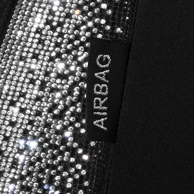 CAR PASS Bling Diamond Leather Car Seat Covers for 2 Front Interior Sets, Waterproof Shining Glitter Sparkly Crystal Universal Armrest Fit Automotive Truck SUV Cute Women Girl, Black Silver Rhinestone
