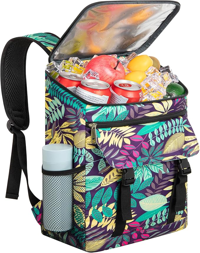 Cooler Backpack Soft Insulated Leak Proof 30 Cans Insulated Backpack Cooler Portable Picnic Camping Beach Hiking BBQ Lunch Backpack for Men and Women -Leaf Flowers