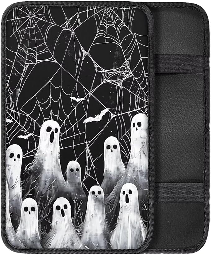 Cute Ghost Web Universal Center Console Armrest Soft Pad Protector Cover Armrest Box Protector Non Slip for Pet Dogs Car Interior Decor