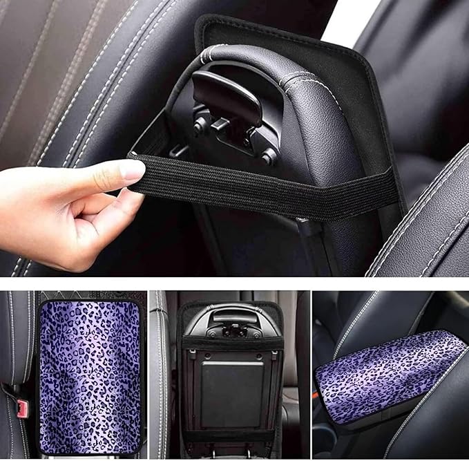 Purple Leopard Car Center Console Cover Armrest Pad Cover Universal Car Arm Rest Seat Storage Box Mat Wear Resistant Non Slip Interior Accessories