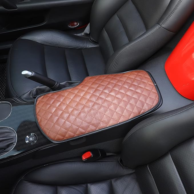 Center Console Armrest Cover for Chevy Corvette C6 2005-2013, Centre Armrest Seat Box Cover, Armrest Arm Rest Pad, Middle Consoles Cushion Protector Mat, Leather (Brown)
