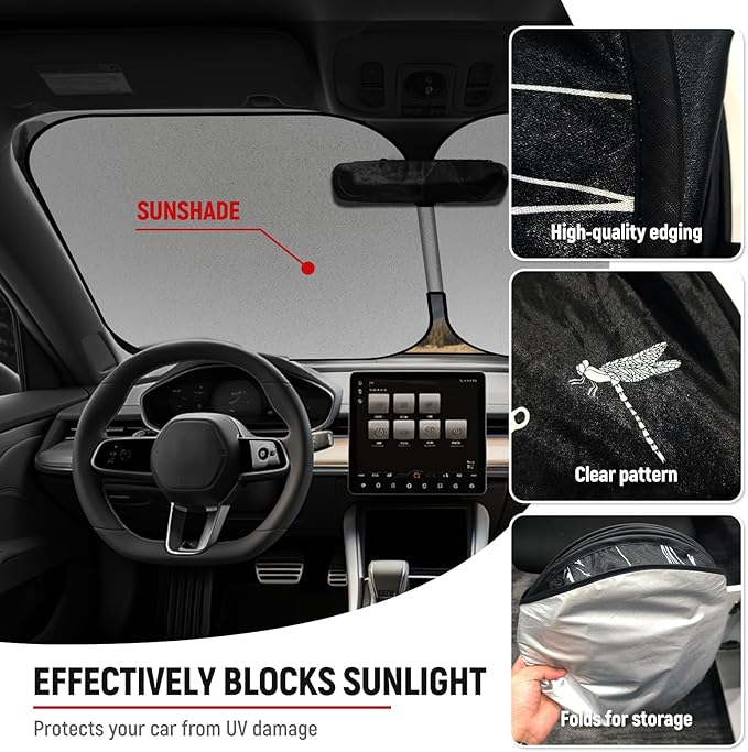 Foldable Car Sun Shade Windshield for Cars，SUV, Trucks, Sedan – Reflective UV Ray Blocker and Heat Shield with Storage Pouch, Pattern Sun Visor Cover, Car Interior Accessories Keep Vehicle Cool
