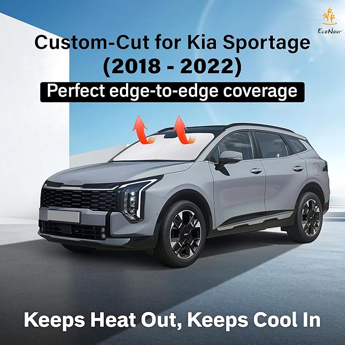 EcoNour Windshield Sunshade Compatible for Kia Sportage 2018-2020 2021 2022, Sun Visor for Front Windshield & Window Sun Shade Cover, UV Heat Blocker & Protector, Car Accessories