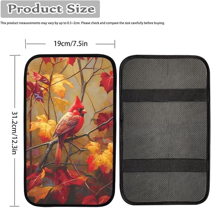 Suobstales Cardinal Maple Leaf Print Car Armrest Pad Soft Center Console Arm Rest Protector Cover Universal Car Interior Accessories Decoration