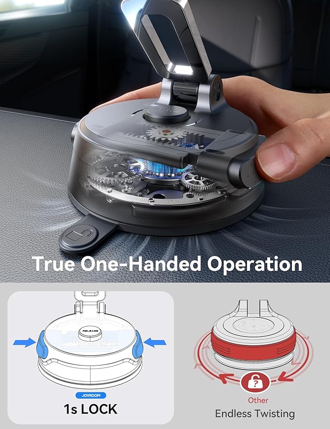 JOYROOM Car Mount for iPhone, [Tri-Fold] MagSafe iPhone Car Mount, [Suction Pro+Gel Base] 360° Rotation iPhone Car Holder, Strong Magnet for iPhone 17 Pro Max and Other Series[Not for Charging]