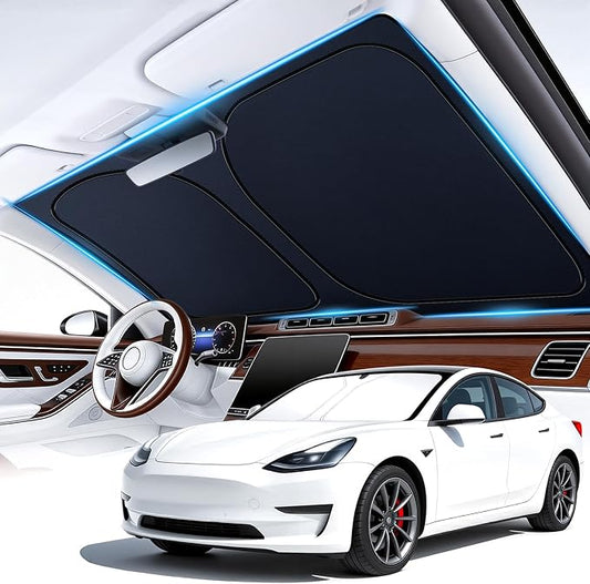 Car Windshield Sunshade Universal Sun Visor Front Window Shades, Foldable Reflective Fits for Model 3/Y 2016 to 2026 (55.9" x 37.4")