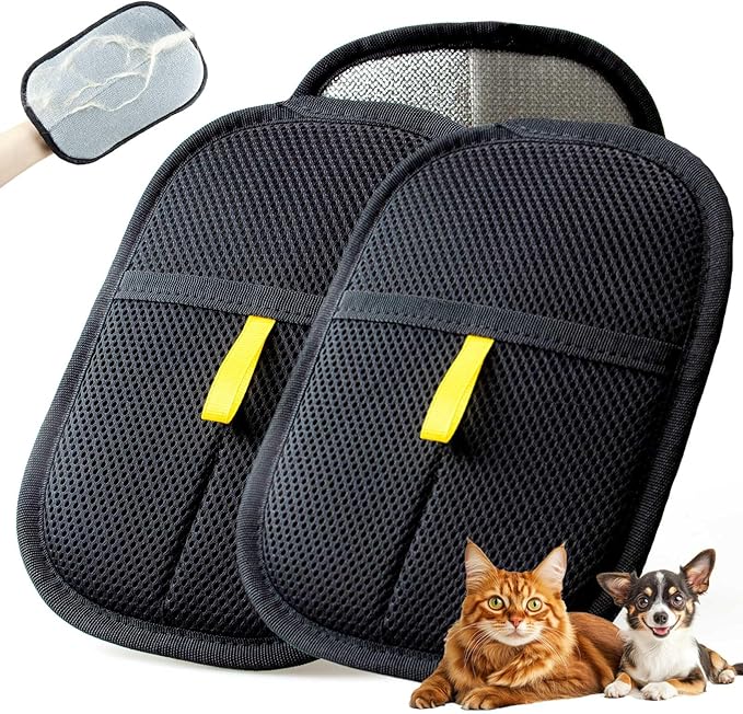 Thickened Pet Hair Removal Glove - Electrostatic Cat Dog Hair Remover Glove, Reusable Magic Brush Pet Hair Remover Tool for Couch, Carpet, and Car Seat (Black, 2 Pack)
