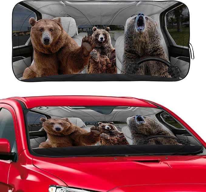 Bear Family Windshield Sunshade for Car SUV Truck Foldable Uv Ray Reflector Front Window Sun Shade Visor Shield Cover -59" X 31"