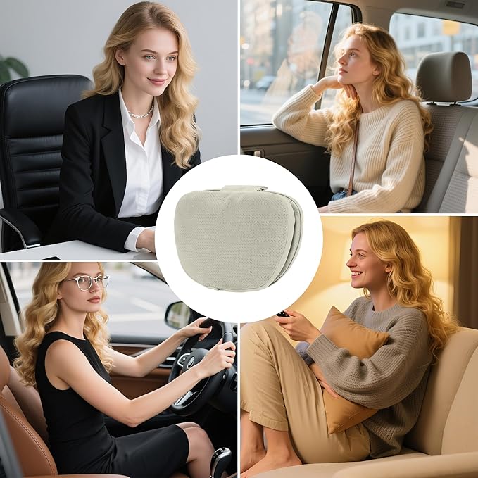 Car Headrest Pillow for Driving, Dual-Sided Leather Design Neck Pillow, Breathable Softness Neck Support, Universal Fit Head Rest Travel Pillow, Off White (Beige), 2 Pack
