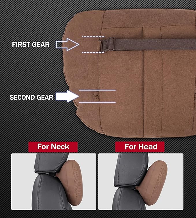 Genuine Leather Car Neck Pillow for headrest,Support Drive Seats Head Cushion,Real Cow Leather,11.8x7.5”,Plant-Based Polyester,Thickness & Height Adjustable,Inner Liner fillable(Wine,1p)