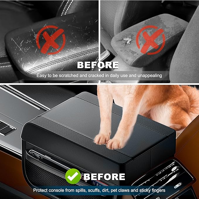 Car Center Console Cover, Upgraded Memory Cotton Auto Armrest Cushion with 2 Storage Bags, Waterproof Middle Console Cover Arm Rest Box Pad Car Interior Accessories for Most Vehicles