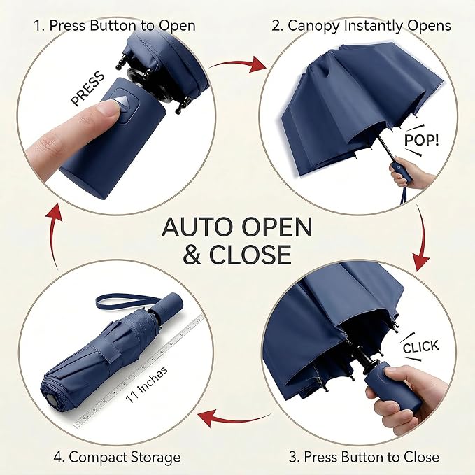 BAODINI Small UV Protection Travel Umbrella Compact for Rain and Sun UPF 50+ Windproof Portable 42 inch Umbrella for Women and Men