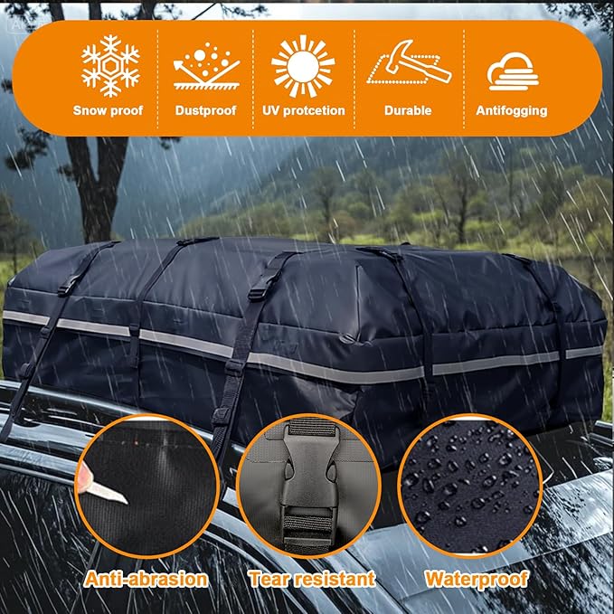 Car Roof Bag, 20 Cubic Feet Rooftop Cargo Carrier, 600D Waterproof Car Top Luggage Storage Bag for All Vehicles SUV with/Without Rack, Include Anti-Slip Mat, 8 Reinforced Straps, 6 Door Hooks