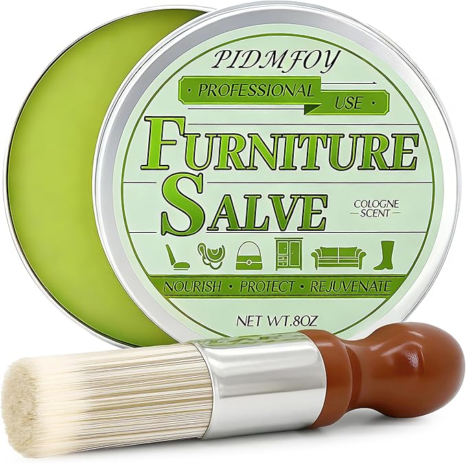 Furniture & Leather Repair Salve with Brush, Wood, Vinyl, Leather, Polisher, Cleaner and Conditioner for Furniture, Saddle, Moisturizer, Restorer for Car Seat, Couch, Shoe, Purse, Boot - 8oz