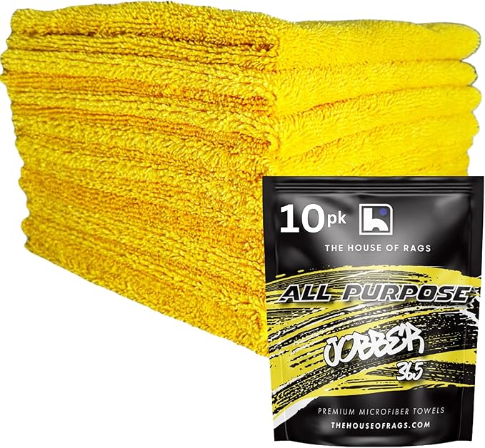 The Jobber 365 Microfiber Detailing Towels, Exterior and Interior Use, Premium Korean Quality, 16x16 inches, 365 GSM, Yellow, 10 Pack