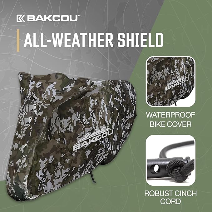 Bakcou - Heavy Duty Waterproof eBike Rain Cover - Protects Against Sun, Dust, Wind, Rain, and Snow - Nylon Cover with Cinch Cords for a Snug Fit