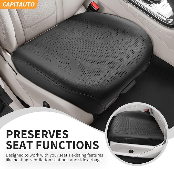 CAPITAUTO 1 Piece Front Seat Covers Perforated Faux Leather Bottom Car Seat Covers Front Seats only, Super Breathable Anti-Slip,Universal Full Wrapping Edge Fit for Most Sedans SUV Pick-up (Black)