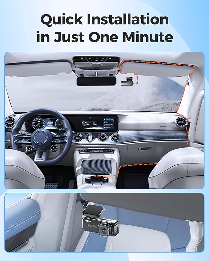 AZDOME M200 Mini Dash Cam WiFi Dashcam - Single Channel Dash Cam for Broad Road Coverage - Built-in WiFi - Full HD Resolution - Parking Monitor - App Connectivity - Collision Detection - Night Vision
