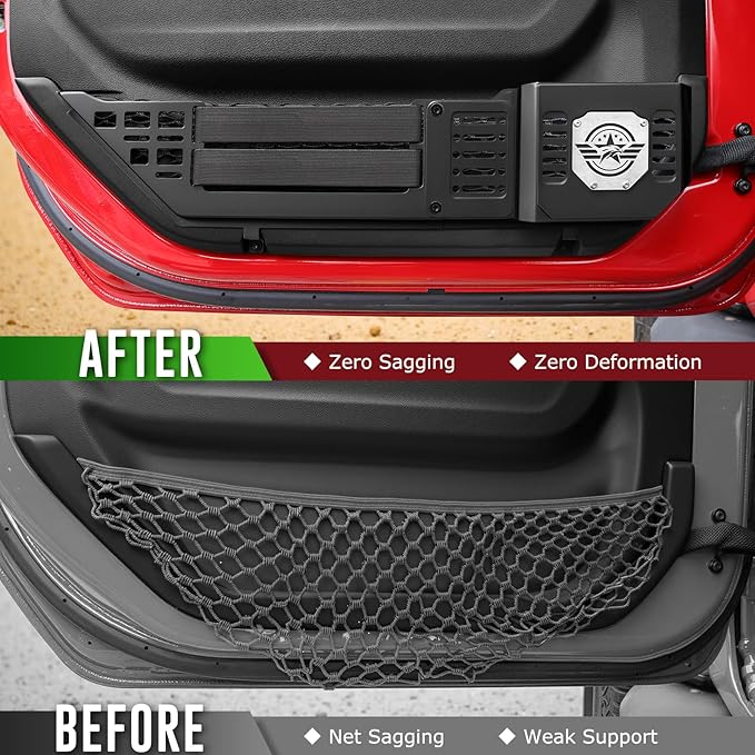 VEILS Front Door Storage Box for Jeep Wrangler JL JLU 4XE (2018-2025) & Gladiator JT (2020-2025) Accessories, Fits Manual/Power Seats, Heavy-Duty Metal Door Pockets Organizer 2PCS, Black