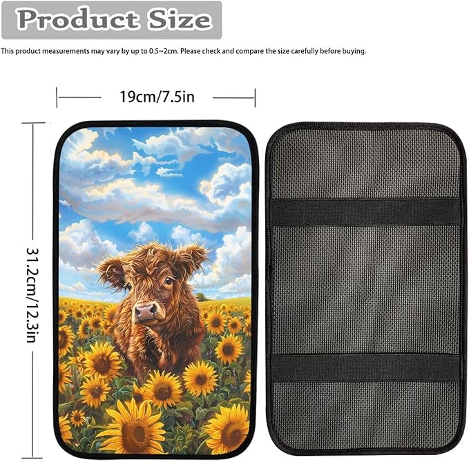 Highland Cow Car Center Console Armrest Cover Pad Universal Decorative Armrest Cover Pad Cute Cow Automotive Accessories Decoration for Truck Sedan SUV