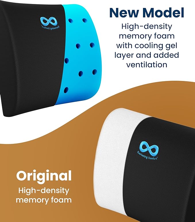 Everlasting Comfort Lumbar Support Pillow for Office Chair - Memory Foam Back Cushion for Car Seat - Promotes Better Posture, Back Pain Relief - Ideal Gaming and Desk Chairs Work and Home Essentials