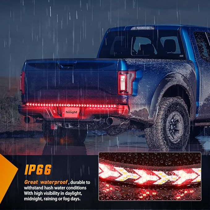 Nilight Truck Tailgate Light Strip 48Inch Arrow 432 LED with Red Running Brake Lights Amber Turn Signals Strobe Lights